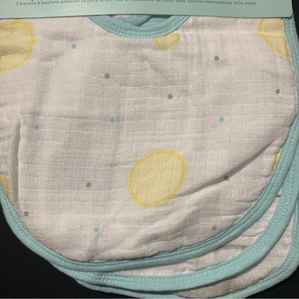 Aden + Anais Essentials 3 Water-Resistant Snap Bibs 100% Cotton Muslin 9”x12.75”